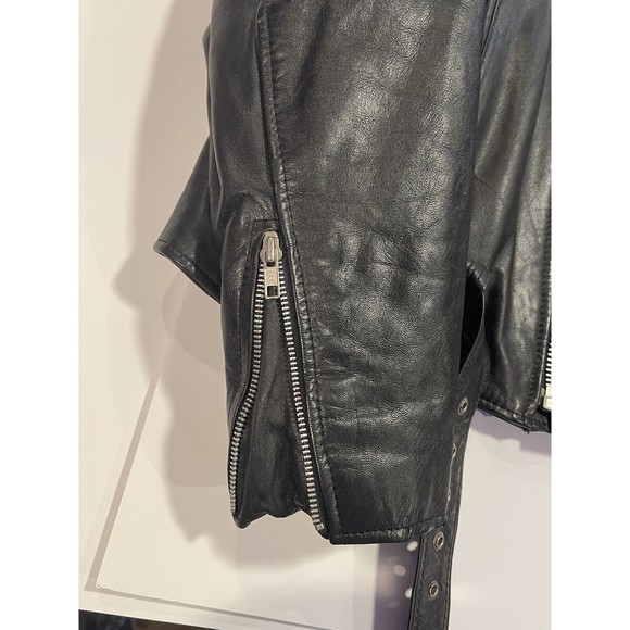 Silver Bike Leather Motorcycle Jacket Vintage 80's Coat Full Back Patch Size 50 - Picture 9 of 16